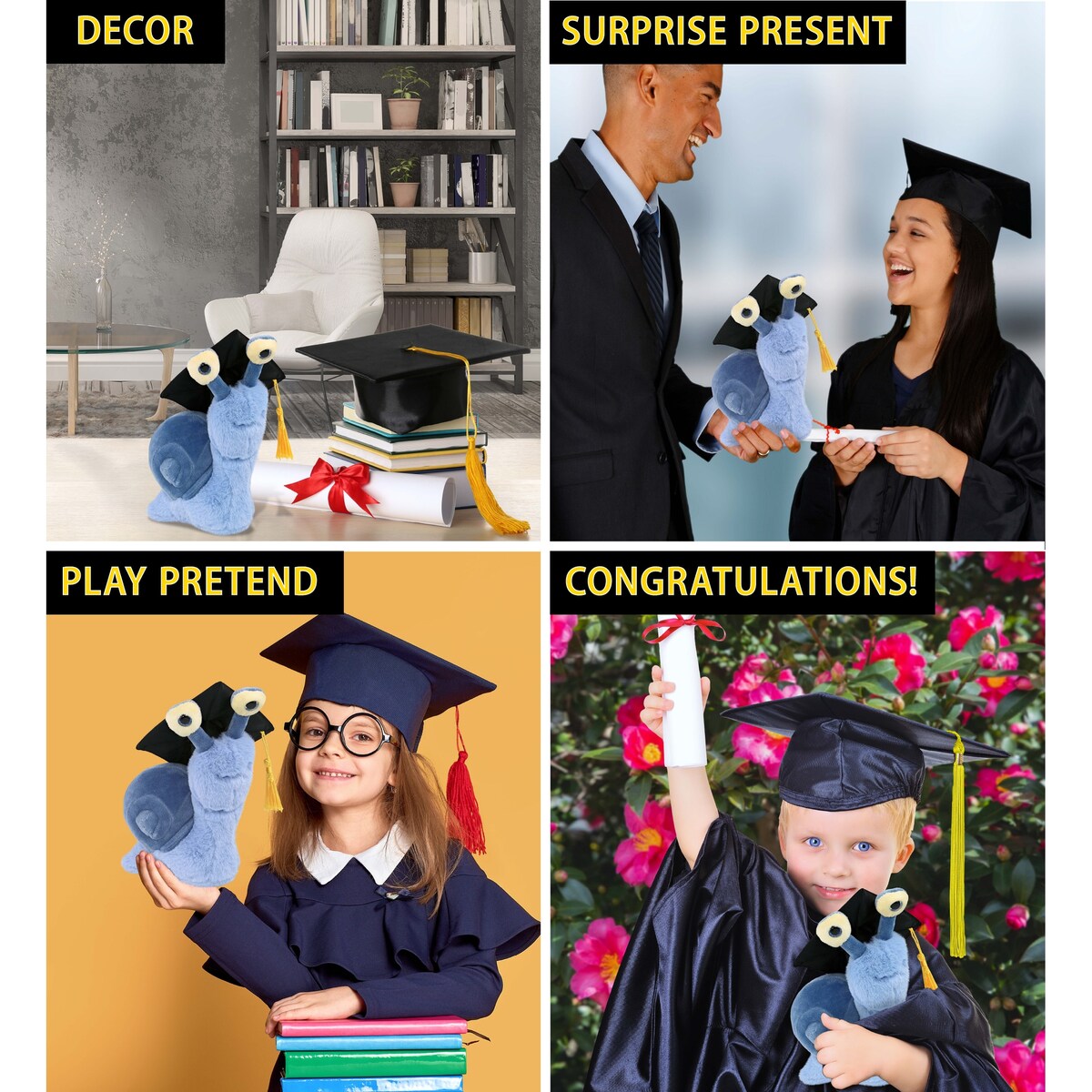 DolliBu Blue Snail Small Graduation Plush Toy with Cap with Tassel - 5.5 inches