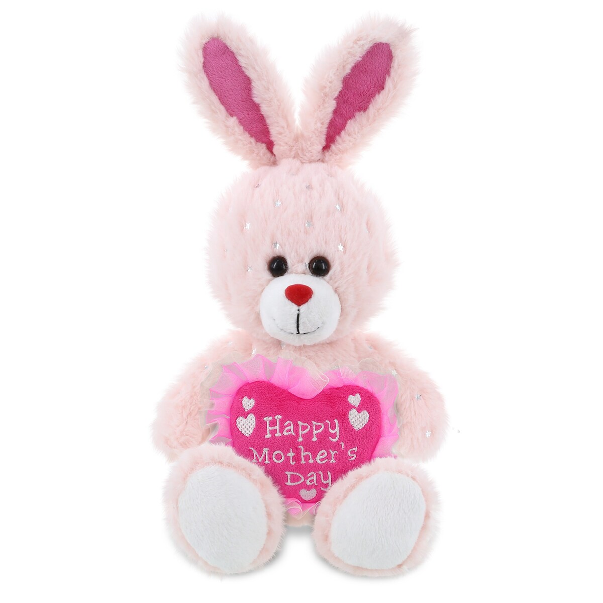 DolliBu Happy Mother’s Day Soft Plush Rose Gold Bunny with Pink Heart - 8 inches