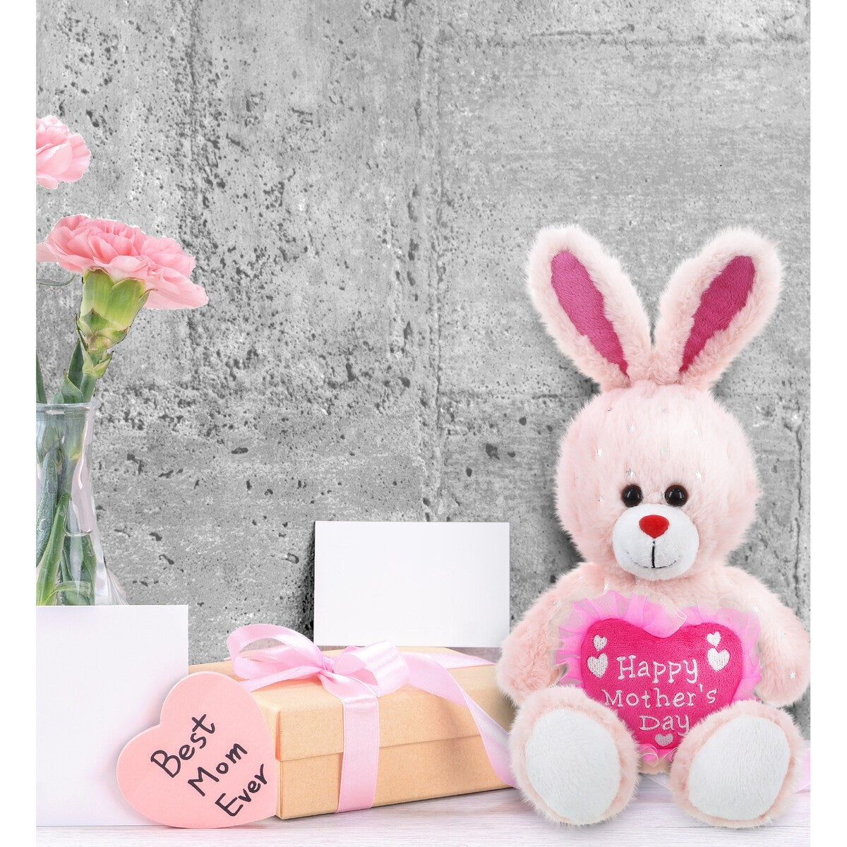 DolliBu Happy Mother’s Day Soft Plush Rose Gold Bunny with Pink Heart - 8 inches