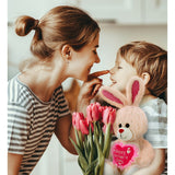 DolliBu Happy Mother’s Day Soft Plush Rose Gold Bunny with Pink Heart - 8 inches
