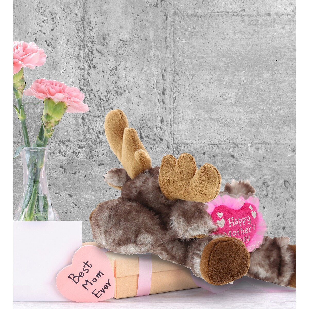 DolliBu Happy Mother’s Day Super Soft Plush Brownish Lying Moose Doll - 9.5 inches