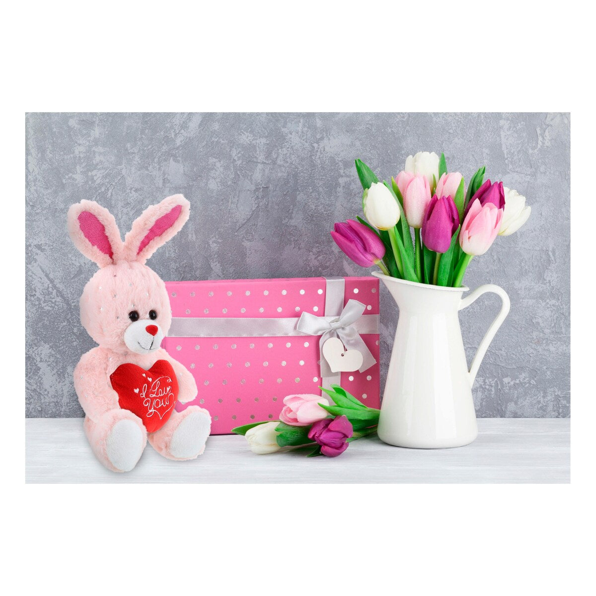DolliBu I LOVE YOU Sparkling Plush Cute Rose Gold Bunny with Heart - 8 inches