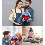 DolliBu I LOVE YOU Super Soft Baby Blue Rabbit Plush with Red Shirt - 8 inches