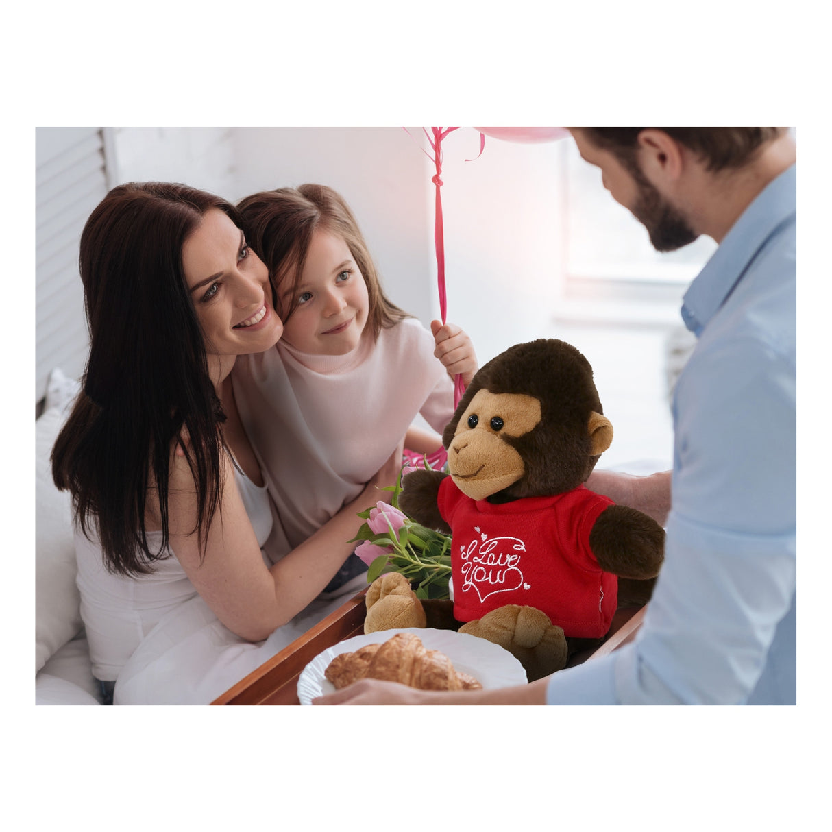 DolliBu I LOVE YOU Super Soft Monkey Stuffed Animal with Red Shirt - 9 inches