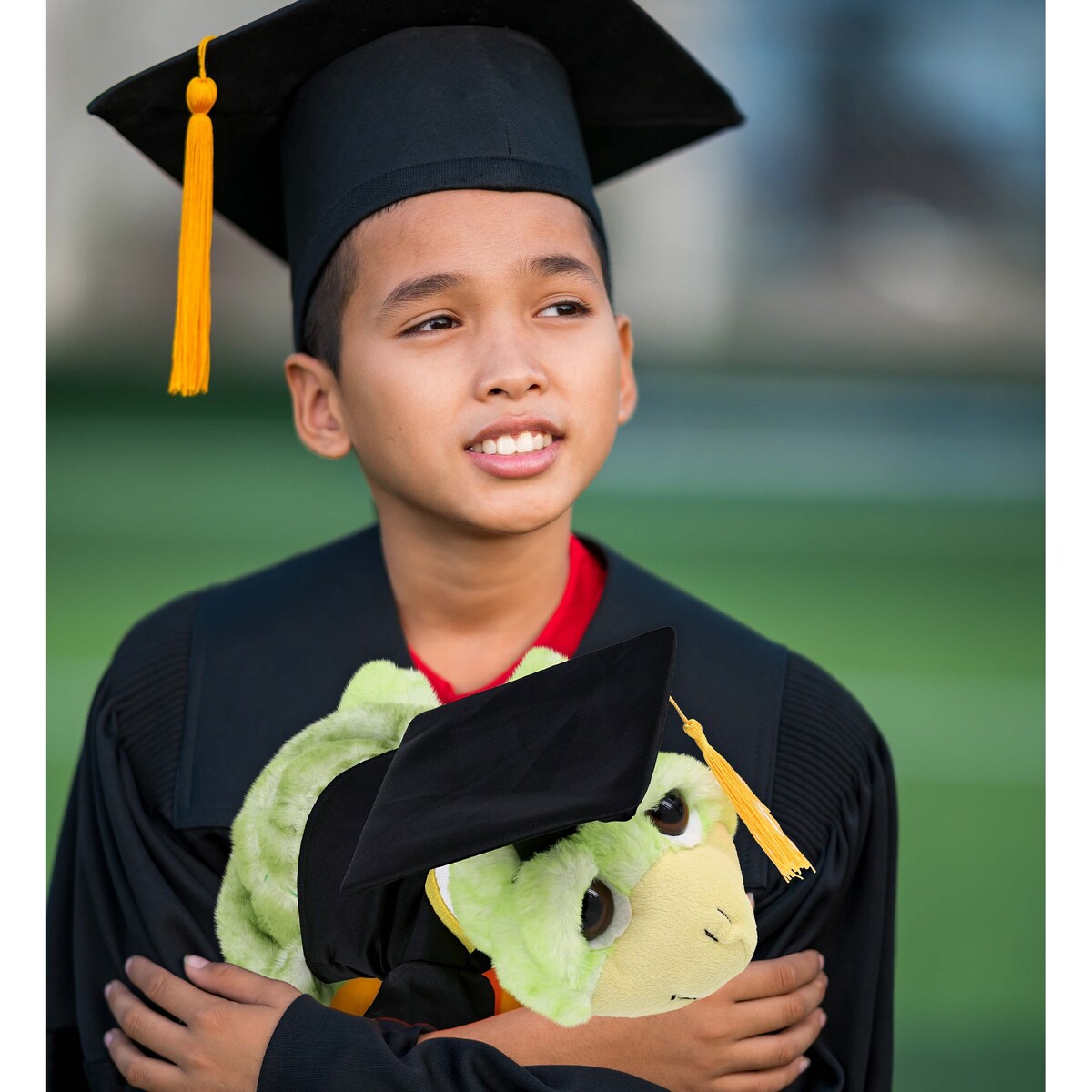 DolliBu Large Green Sea Turtle Graduation Plush Toy with Gown and Cap - 11 inches