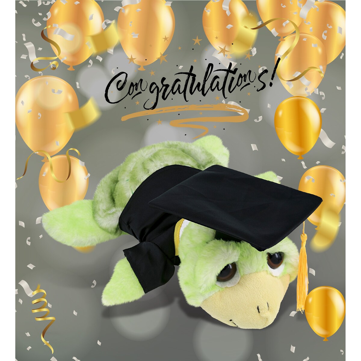 DolliBu Large Green Sea Turtle Graduation Plush Toy with Gown and Cap - 11 inches