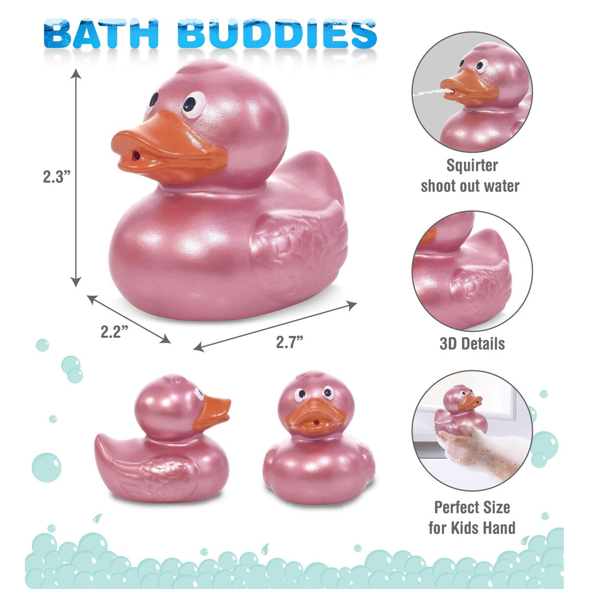 DolliBu Metallic Rose Gold Duck Bath Buddy Squirter For Toddlers - Rose Gold - 2.7Lx2.2Wx2.3H inches