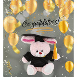 DolliBu Rose Gold Bunny Graduation Plush Toy with Gown and Cap - 8 inches