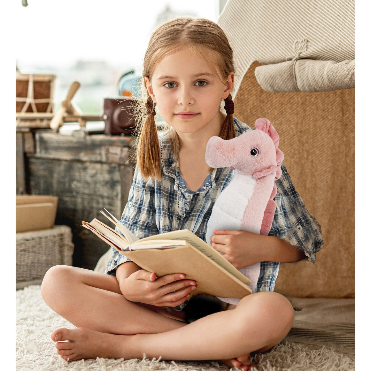 DolliBu Rose Seahorse Super Soft Stuffed Animal for Kids and Adults - 12 inches