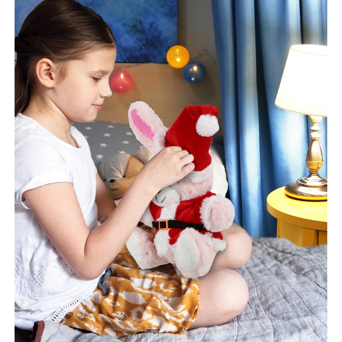 DolliBu Santa Rose Gold Bunny Stuffed Animal Plush with Santa Outfit - 8 inches
