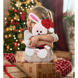 DolliBu Santa Rose Gold Bunny Stuffed Animal Plush with Santa Outfit - 8 inches