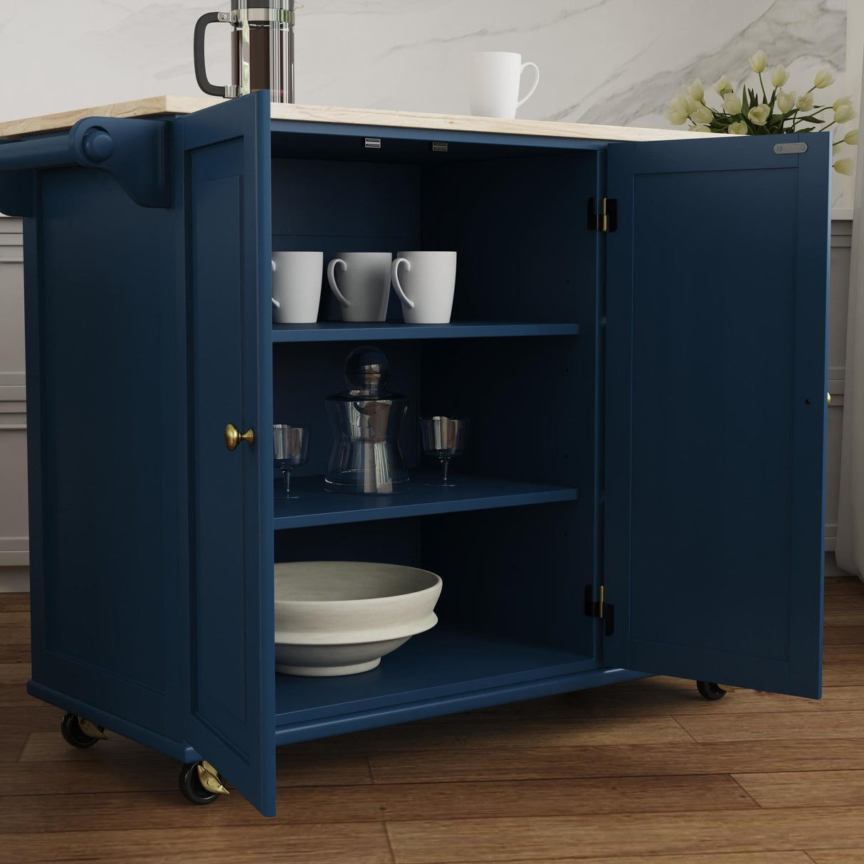 Homestyles Mobile Kitchen Island Cart with Wood Top and Dropleaf Breakfast Bar