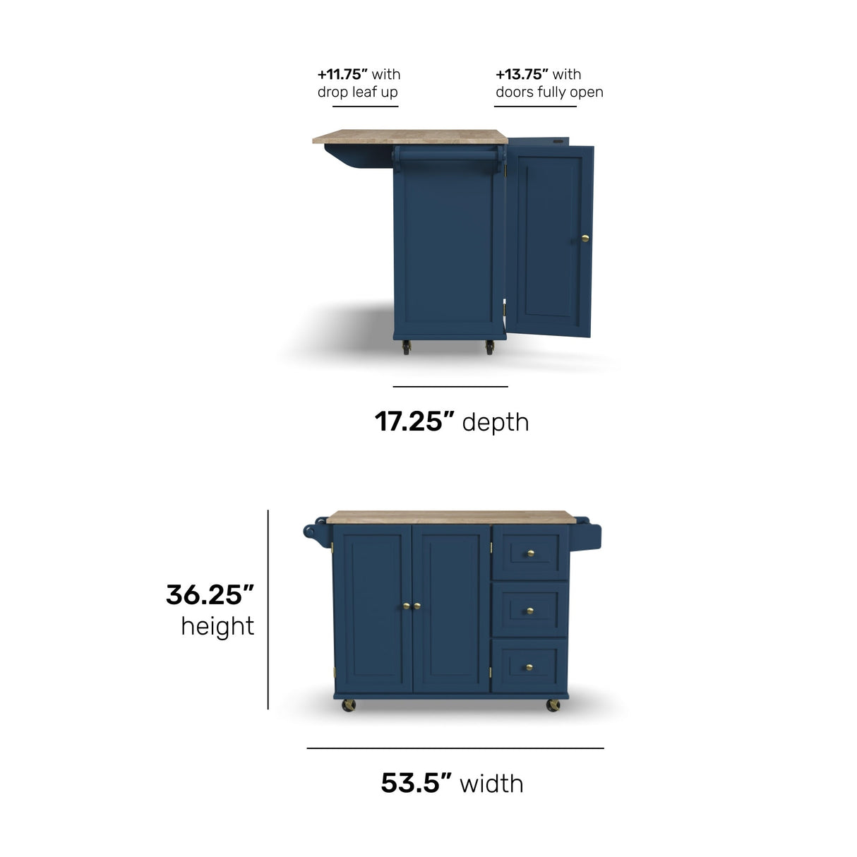 Homestyles Mobile Kitchen Island Cart with Wood Top and Dropleaf Breakfast Bar
