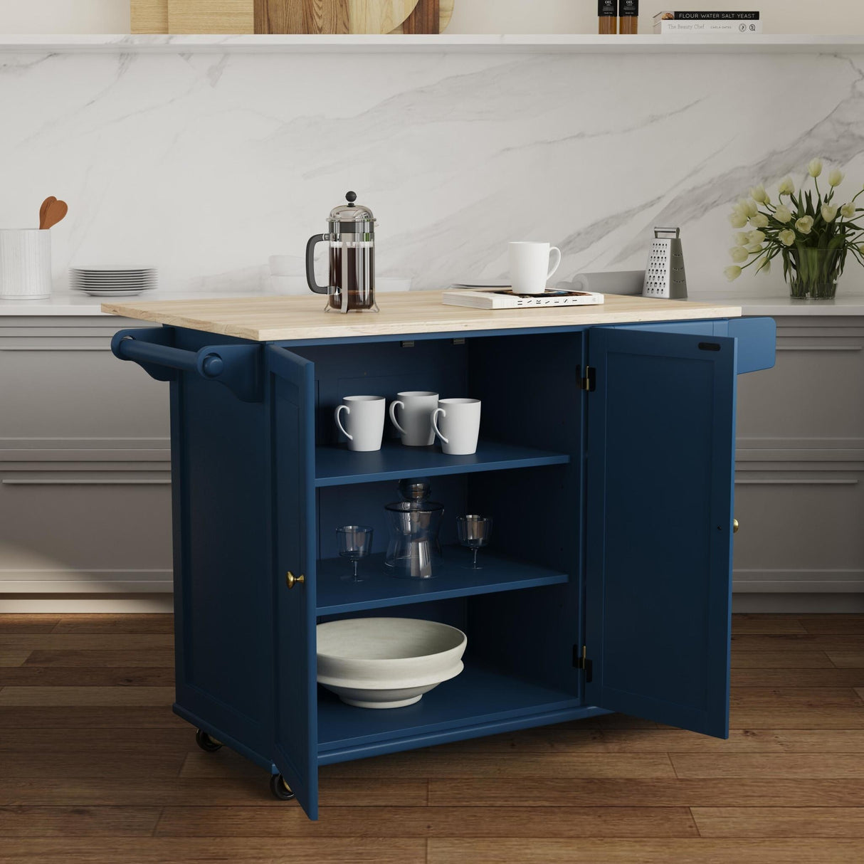 Homestyles Mobile Kitchen Island Cart with Wood Top and Dropleaf Breakfast Bar
