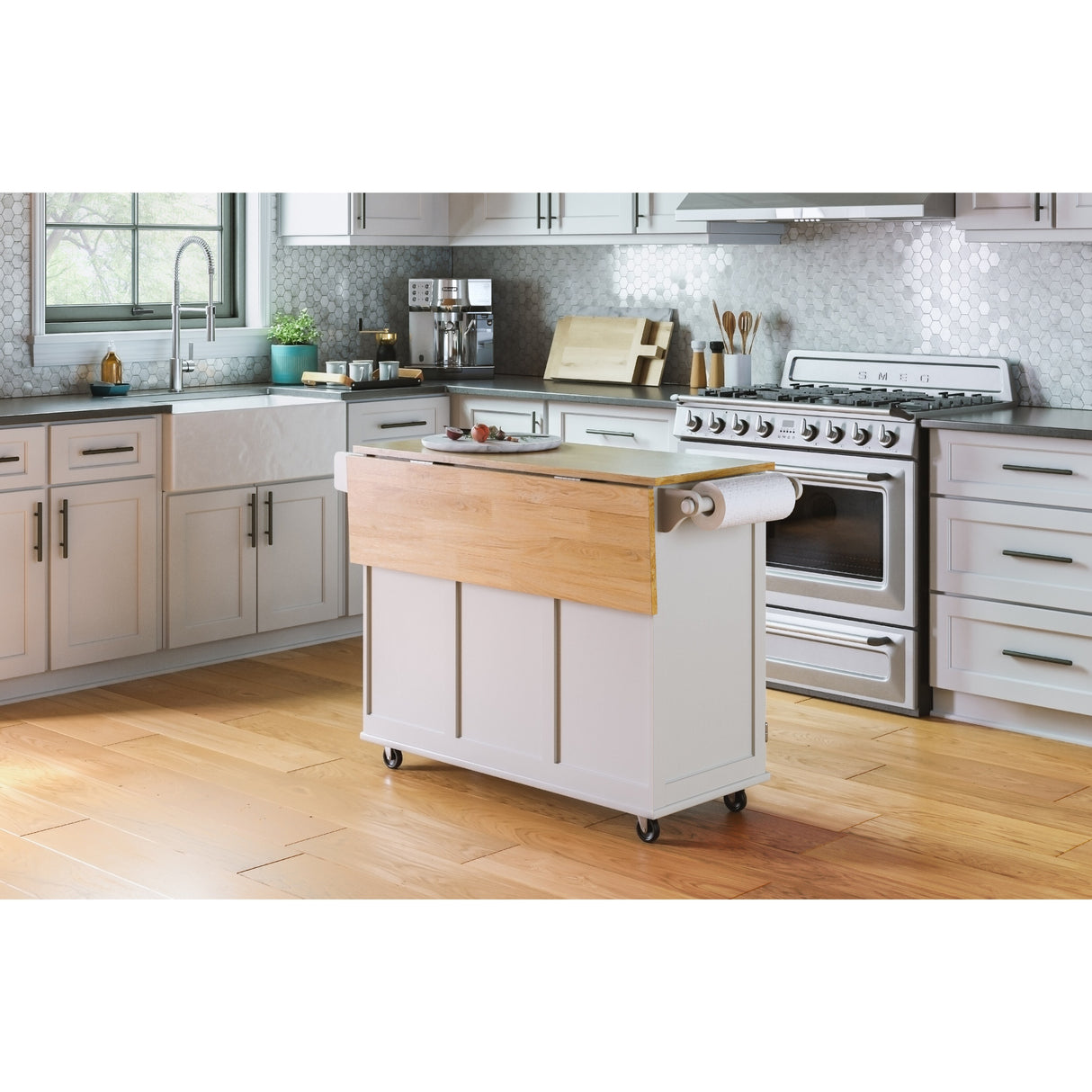 Homestyles Mobile Kitchen Island Cart with Wood Top and Dropleaf Breakfast Bar