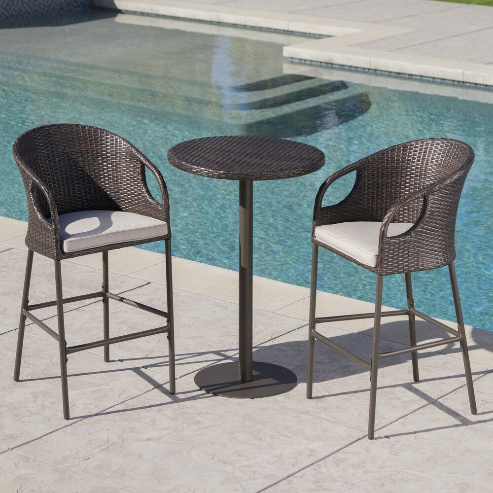 Dominica Outdoor 3-piece Wicker 40-inch Round Bar Set with Cushions by Christopher Knight Home