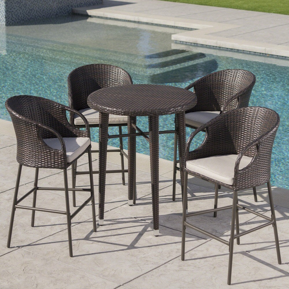 Dominica Outdoor 5-piece Wicker 41-inch Round Bar Set with Cushions by Christopher Knight Home