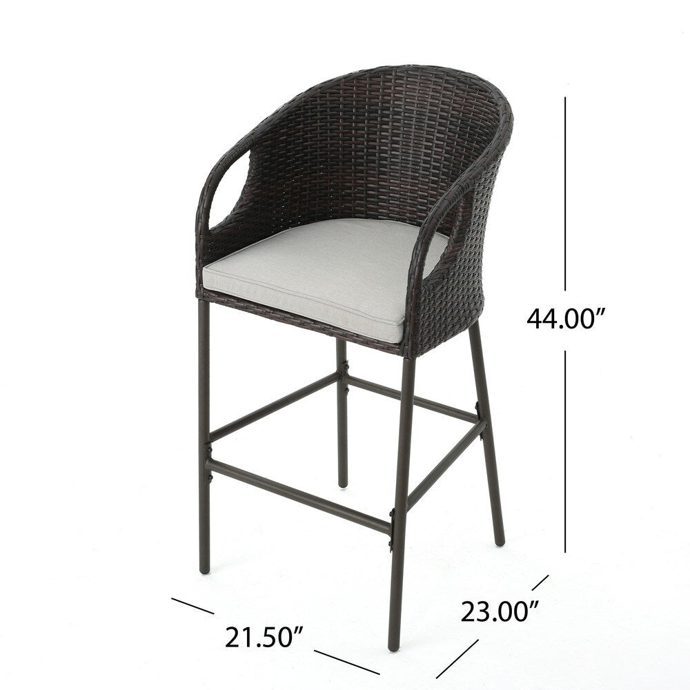Dominica Outdoor Wicker Barstool with Cushions (Set of 2) by Christopher Knight Home