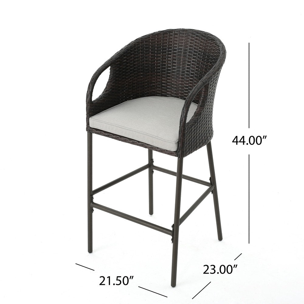 Dominica Outdoor Wicker Barstool with Cushions (Set of 4) by Christopher Knight Home