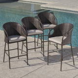 Dominica Outdoor Wicker Barstool with Cushions (Set of 4) by Christopher Knight Home
