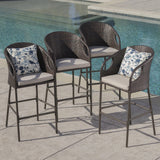 Dominica Outdoor Wicker Barstool with Cushions (Set of 4) by Christopher Knight Home