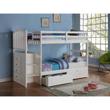 Donco Kids Arch Mission Stairway White Twin Bunk Bed with Underbed Drawers