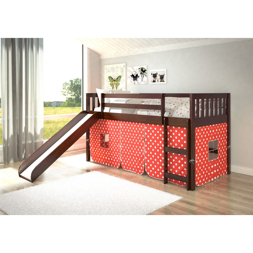 Donco Kids Mission Tent Loft Dark Cappuccino Twin Bed with Slide