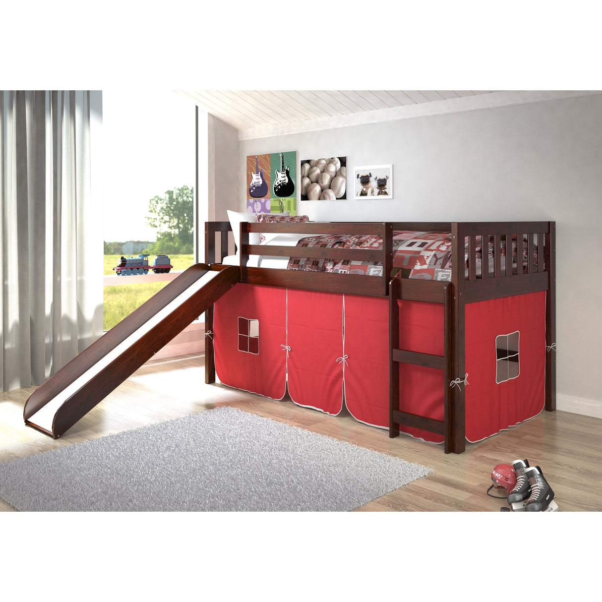 Donco Kids Mission Tent Loft Dark Cappuccino Twin Bed with Slide