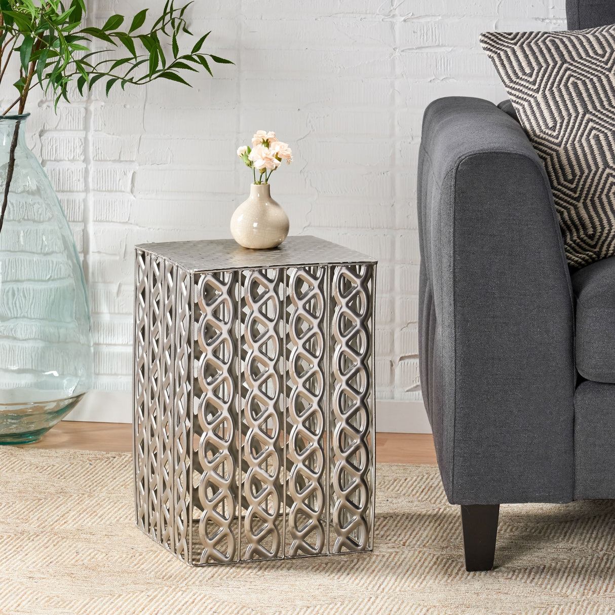 Donnellon Modern Handcrafted Square Iron Accent Table by Christopher Knight Home