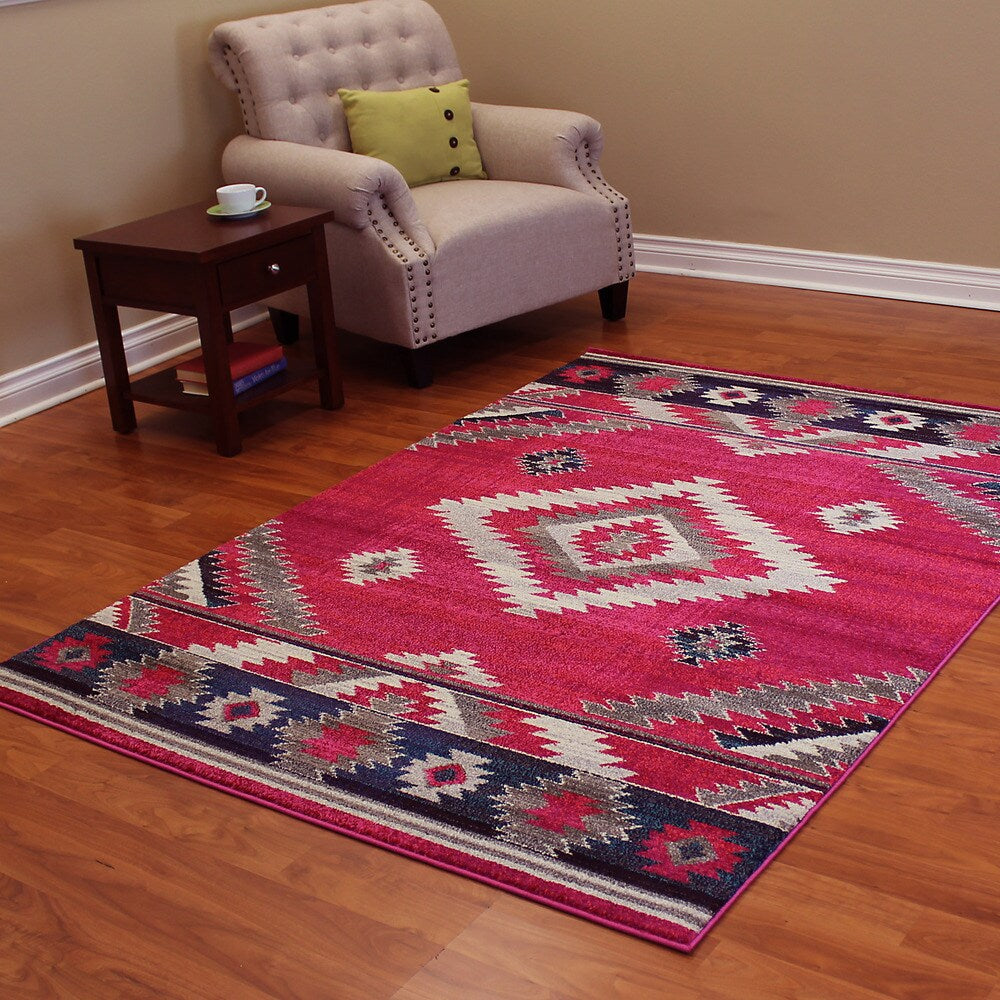 DonnieAnn Expressions Southwestern Design Cherry Pink Polypropylene Area Rug (5' x 7') - 5' x 7'