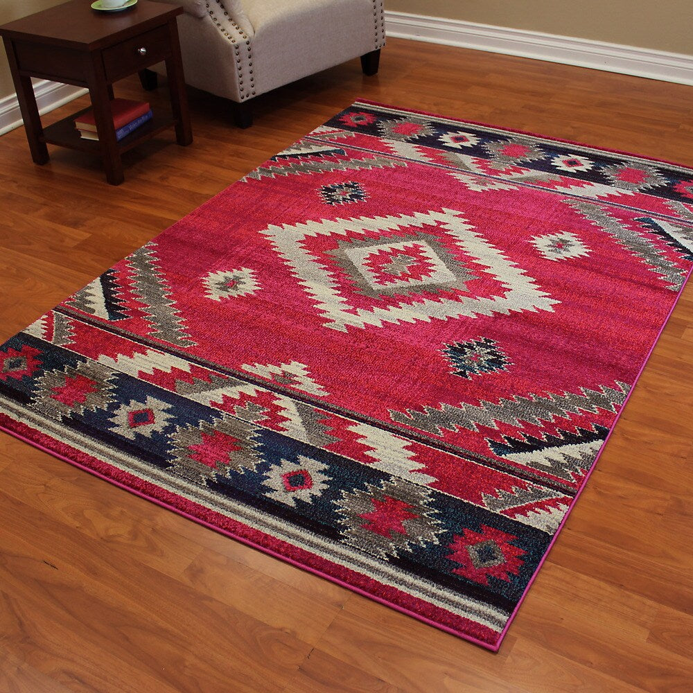 DonnieAnn Expressions Southwestern Design Cherry Pink Polypropylene Area Rug (5' x 7') - 5' x 7'