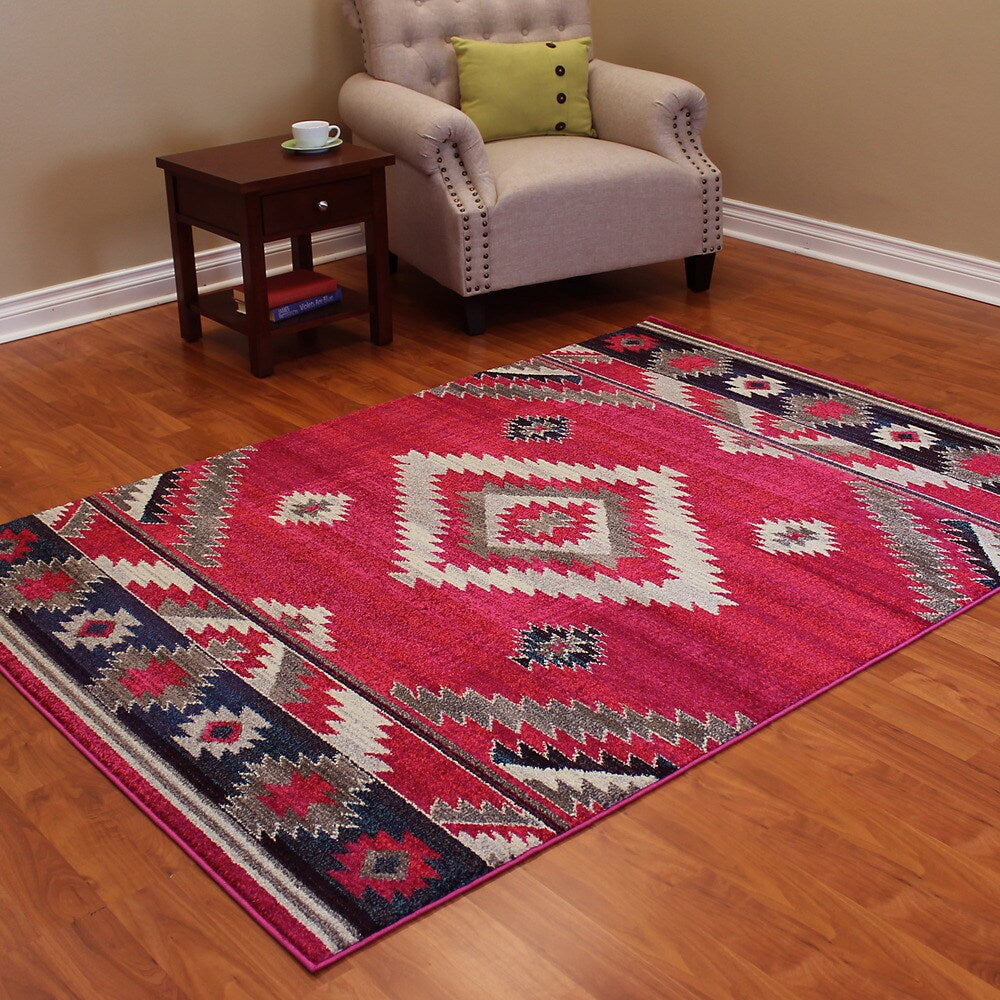DonnieAnn Expressions Southwestern Design Cherry Pink Polypropylene Area Rug (5' x 7') - 5' x 7'