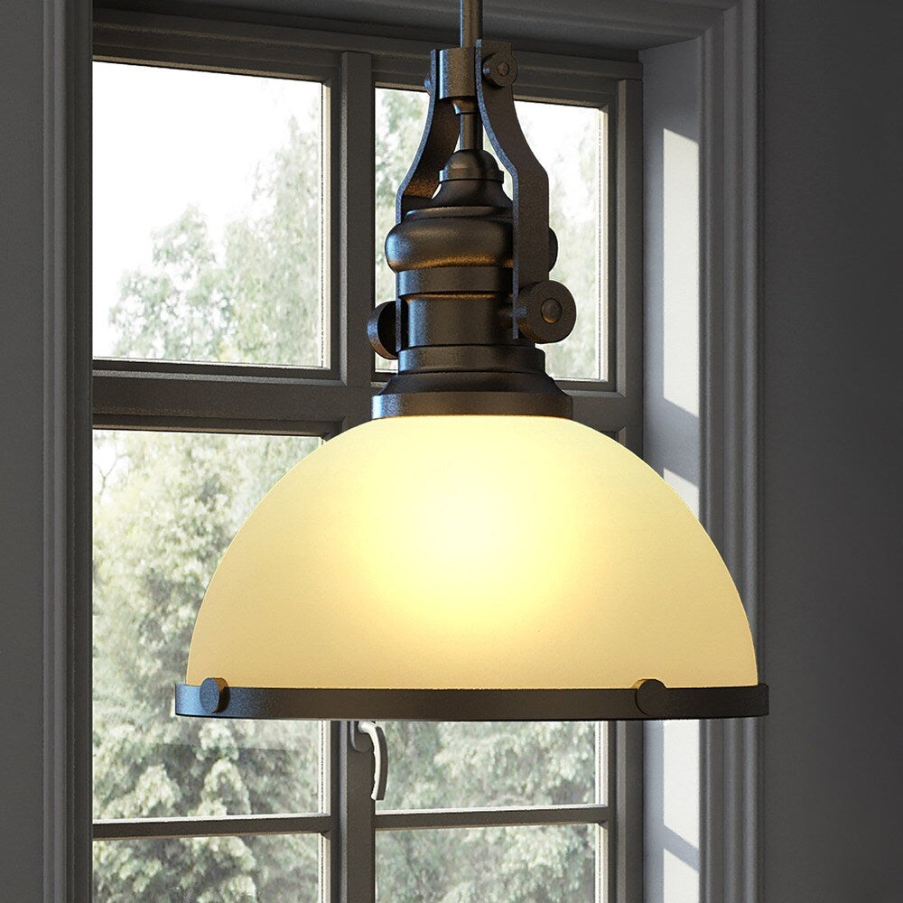 Vonn Lighting Dorado LED Pendant Light Adjustable Hanging Industrial Pendant Lighting with Glass Shade in Architectural Bronze