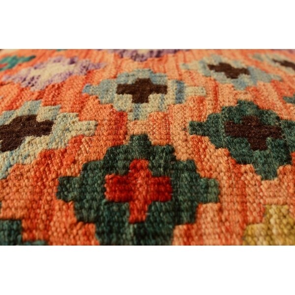 Dorathy Orange/Blue Handmade Kilim Upholstered Settee (32"x18"x20") - 32"x18"x20"