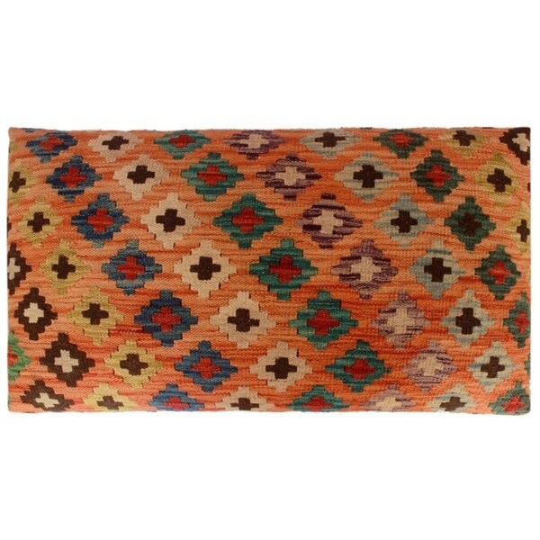 Dorathy Orange/Blue Handmade Kilim Upholstered Settee (32"x18"x20") - 32"x18"x20"