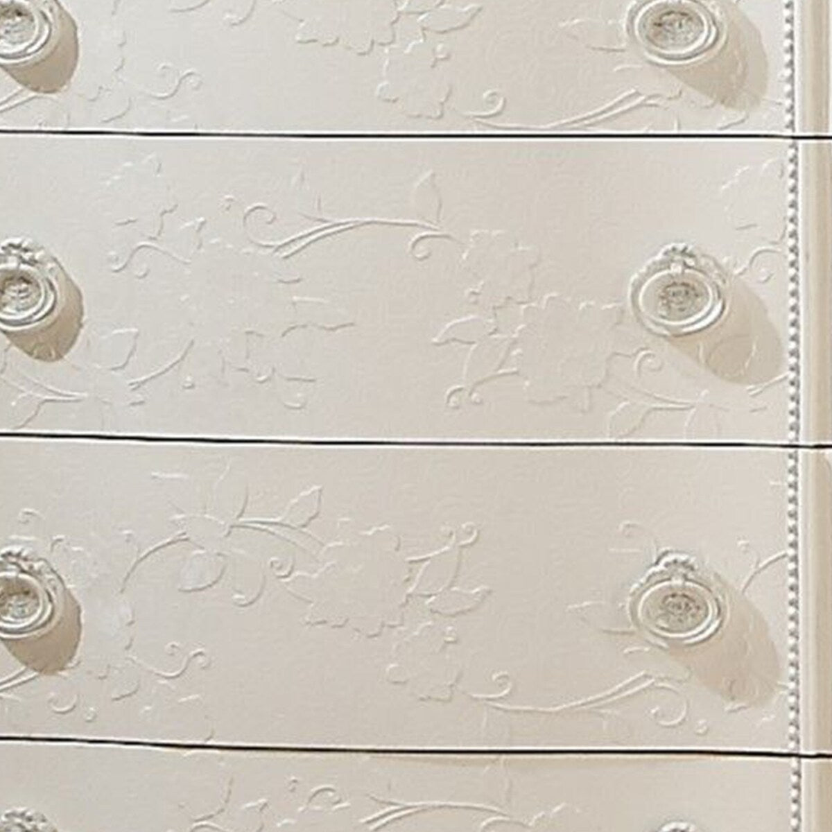 Dorie 52 Inch Tall Dresser Chest, 5 Drawers, Molded Trim, Ivory White Wood