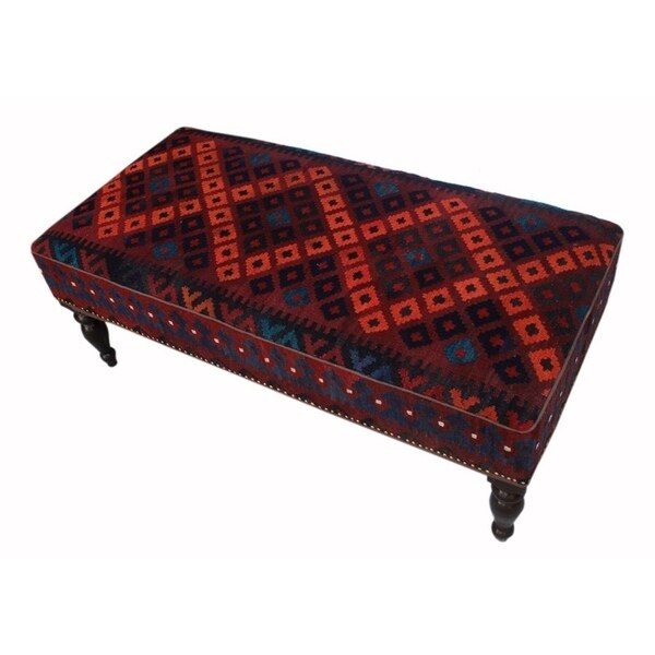 Dorla Drk. Red/Black Handmade Kilim Upholstered Settee (48"x24"x19") - 48"x24"x19"