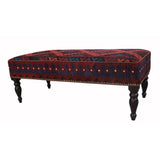 Dorla Drk. Red/Black Handmade Kilim Upholstered Settee (48"x24"x19") - 48"x24"x19"