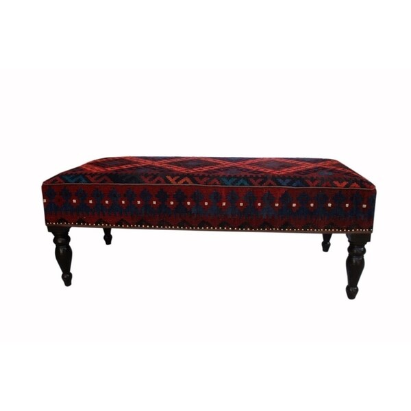 Dorla Drk. Red/Black Handmade Kilim Upholstered Settee (48"x24"x19") - 48"x24"x19"