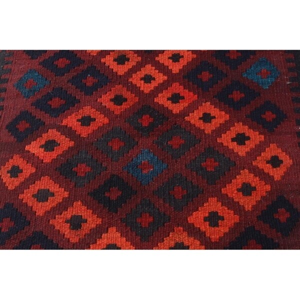 Dorla Drk. Red/Black Handmade Kilim Upholstered Settee (48"x24"x19") - 48"x24"x19"