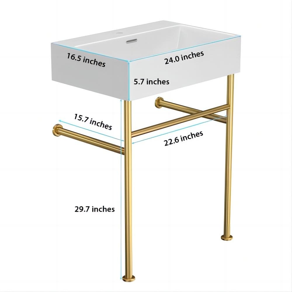 Dornberg 24" Bathroom Ceramic Console Sink White Basin and Legs with Overflow