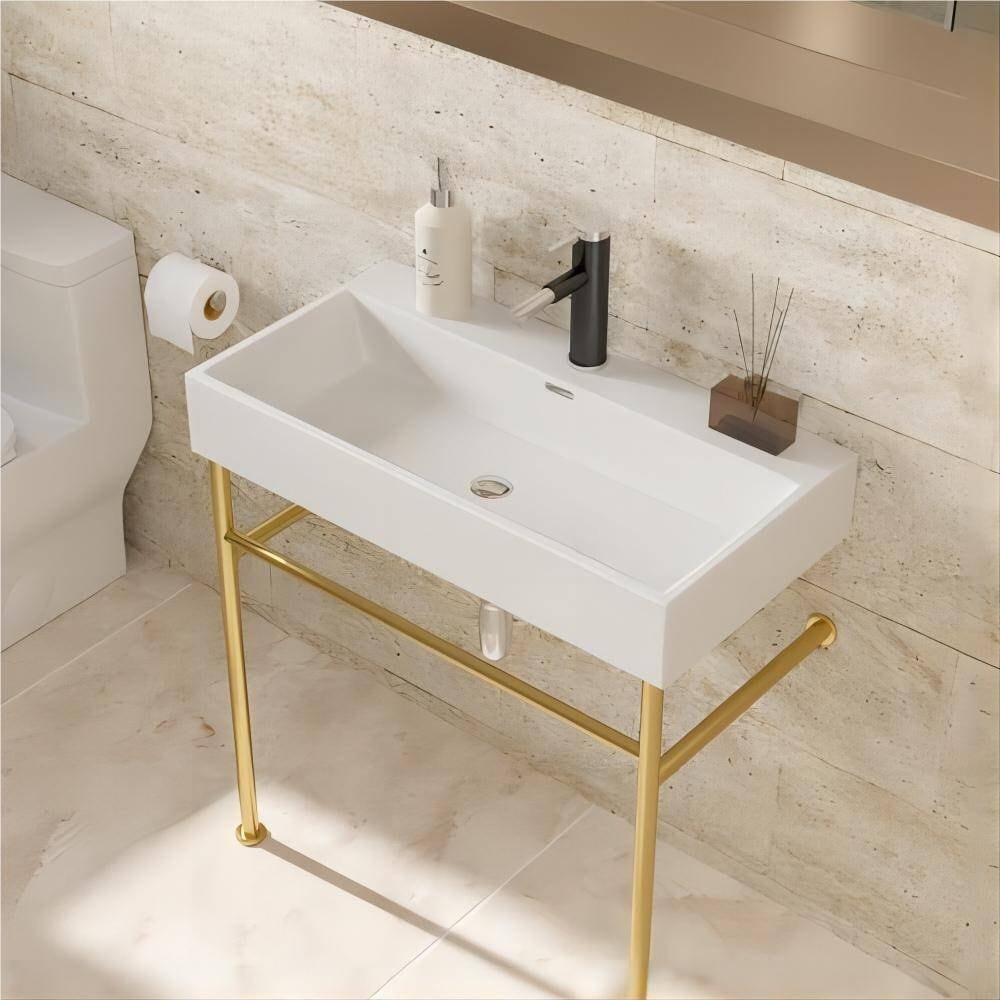 Dornberg 30" Bathroom Ceramic Console Sink White Basin and Legs with Overflow