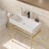 Dornberg 30" Bathroom Ceramic Console Sink White Basin and Legs with Overflow