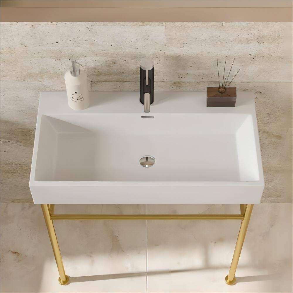 Dornberg 30" Bathroom Ceramic Console Sink White Basin and Legs with Overflow