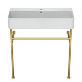 Dornberg 32" Bathroom Ceramic Console Sink White Basin and Legs with Overflow