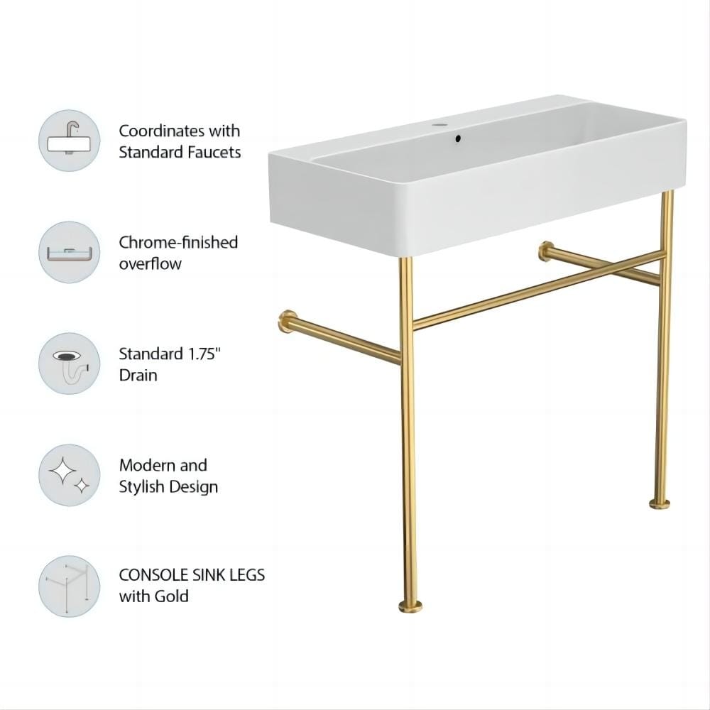 Dornberg 32" Bathroom Ceramic Console Sink White Basin and Legs with Overflow