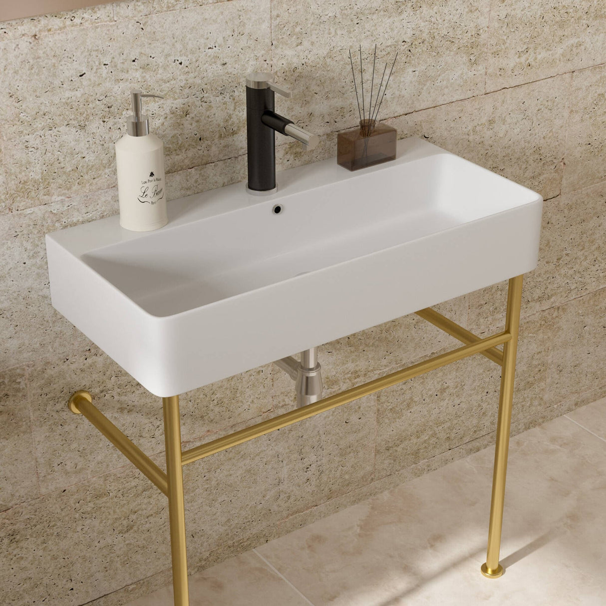 Dornberg 35" Bathroom Ceramic Console Sink White Basin and Legs with Overflow