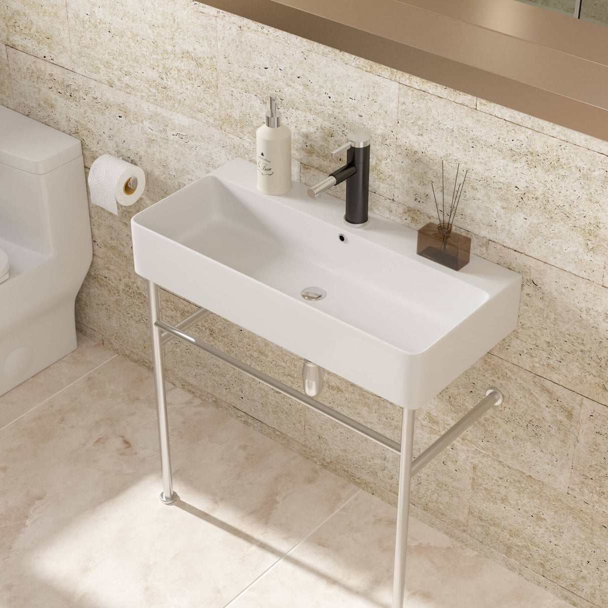Dornberg 35" Bathroom Ceramic Console Sink White Basin and Legs with Overflow