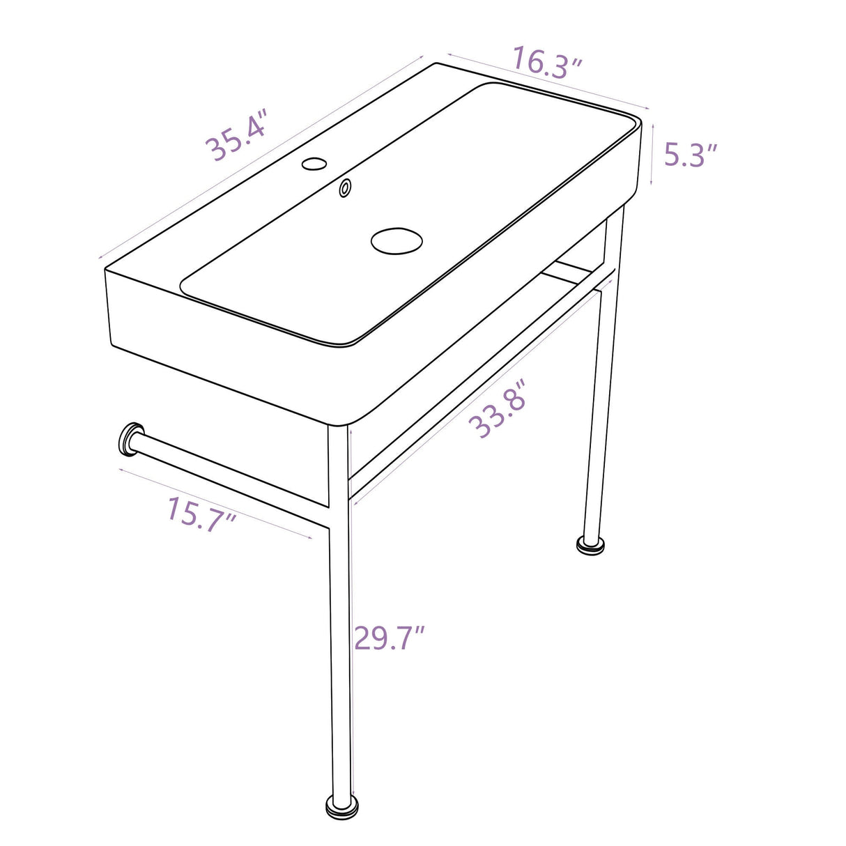 Dornberg 35" Bathroom Ceramic Console Sink White Basin and Legs with Overflow