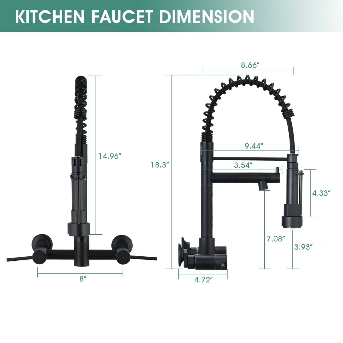 Dornberg Wall Mount Kitchen Faucet with Pull Down Sprayer, Spring Faucet